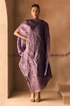 Buy_1999ad By Amita & Deepak_Purple Organza Round Neck Crush Draped Dress _at_Aza_Fashions