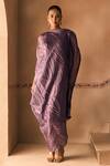 Shop_1999ad By Amita & Deepak_Purple Organza Round Neck Crush Draped Dress 