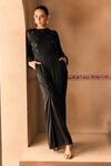 Shop 1999ad By Amita & Deepak Black Georgette Embroidery, Sequins, Feathers Round Neck Jumpsuit Online at Aza Fashions Shop_1999ad By Amita & Deepak_Black Georgette Embroidery, Sequins, Feathers Round Neck Jumpsuit _Online_at_Aza_Fashions