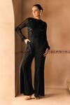 Buy 1999ad By Amita & Deepak Black Georgette Embroidery, Sequins, Feathers Round Neck Jumpsuit Buy_1999ad By Amita & Deepak_Black Georgette Embroidery, Sequins, Feathers Round Neck Jumpsuit