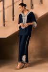 Buy_1999ad By Amita & Deepak_Blue Chanderi Embroidery V-neck Thread Kurta And Pant Set _at_Aza_Fashions
