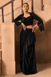 1999ad By Amita & Deepak Black Satin Embroidery, Beads Square Neck Thread Top And Draped Skirt Set Online 1999ad By Amita & Deepak_Black Satin Embroidery, Beads Square Neck Thread Top And Draped Skirt Set _Online