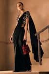 Buy_1999ad By Amita & Deepak_Black Satin Embroidery, Beads, Sequins V-neck Blouse With Pre-draped Saree 