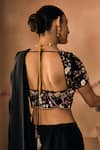 Shop_1999ad By Amita & Deepak_Black Satin Embroidery, Beads, Sequins V-neck Blouse With Pre-draped Saree 
