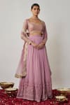 Buy_Renee label_Mauve Viscose Georgette, Net Sequins, Embroidery Arisa Thread Lehenga Set _at_Aza_Fashions
