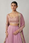 Buy_Renee label_Mauve Viscose Georgette, Net Sequins, Embroidery Arisa Thread Lehenga Set _Online_at_Aza_Fashions