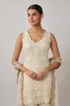 Renee label_Ivory Net, Viscose Georgette Embroidery, Miraya Thread Kurta Sharara Set _Online_at_Aza_Fashions