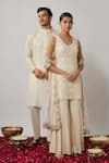 Buy_Renee label_Ivory Net, Viscose Georgette Embroidery, Miraya Thread Kurta Sharara Set _Online_at_Aza_Fashions