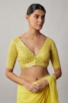 Buy_Renee label_Yellow Viscose Georgette, Crepe Sequins Mehreen Embroidered Saree With Blouse _Online_at_Aza_Fashions