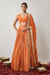 Buy_Renee label_Orange Viscose Georgette Mirrors, Zari, Pearls, Mrunali Lehenga Set _at_Aza_Fashions