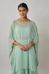 Buy_Renee label_Mint Viscose Georgette Mirrors, Sequins, Metallic Kusha Kaftan Sharara Set _Online_at_Aza_Fashions