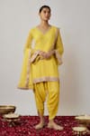 Buy_Renee label_Yellow Viscose Georgette, Dupion Mirrors, Zari, Noorah Kurta Dhoti Pant Set _at_Aza_Fashions