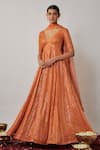 Buy_Renee label_Orange Viscose Georgette, Net Sequins, Zareena Thread Anarkali With Dupatta _at_Aza_Fashions