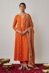 Renee label_Orange Viscose Georgette, Dupion Mirrors, Embroidery, Sequins Mihika Kurta Set _Online_at_Aza_Fashions