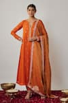 Buy_Renee label_Orange Viscose Georgette, Dupion Mirrors, Embroidery, Sequins Mihika Kurta Set _Online_at_Aza_Fashions