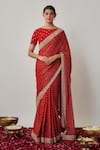 Buy_Renee label_Red Viscose Georgette, Satin Zari, Sequins, Payalia Woven Saree With Blouse _at_Aza_Fashions