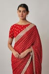 Renee label_Red Viscose Georgette, Satin Zari, Sequins, Payalia Woven Saree With Blouse _at_Aza_Fashions