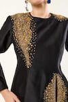 Shop_RICHA AHLUWALIA_Black Chanderi Silk, Crepe Sequins, Beads Round Embroidered Jacket Skirt Set _Online_at_Aza_Fashions