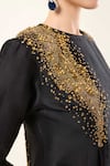 Shop_RICHA AHLUWALIA_Black Chanderi Silk, Crepe Sequins, Beads Round Embroidered Jacket Skirt Set 