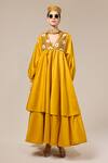 RICHA AHLUWALIA_Yellow Chanderi Silk Embroidery, Sequins, Beads, Metallic Bloom Mustard Dress _at_Aza_Fashions