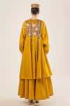 Shop_RICHA AHLUWALIA_Yellow Chanderi Silk Embroidery, Sequins, Beads, Metallic Bloom Mustard Dress _at_Aza_Fashions
