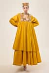 Buy_RICHA AHLUWALIA_Yellow Chanderi Silk Embroidery, Sequins, Beads, Metallic Bloom Mustard Dress _at_Aza_Fashions