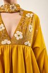 Shop_RICHA AHLUWALIA_Yellow Chanderi Silk Embroidery, Sequins, Beads, Metallic Bloom Mustard Dress 