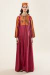 Shop_RICHA AHLUWALIA_Red Chanderi Silk, Voile Beads, Embroidery, Sequins Keyhole Neck Abaya Dress _Online_at_Aza_Fashions
