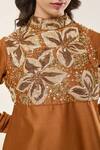 RICHA AHLUWALIA_Brown Chanderi , Cotton, Embroidery, Floral Kurta And Churidar Set _at_Aza_Fashions