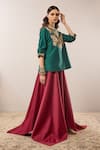 Buy_RICHA AHLUWALIA_Green Chanderi Silk, Voile Sequins, Embroidery Flora Bunch Kurta And Skirt Set _Online_at_Aza_Fashions