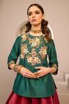 Buy_RICHA AHLUWALIA_Green Chanderi Silk, Voile Sequins, Embroidery Flora Bunch Kurta And Skirt Set 