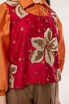Buy_RICHA AHLUWALIA_Red Chanderi Silk, Voile Embroidery, Sequins Round Neck, Floral Jacket Pant Set 