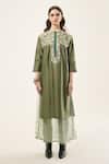 Buy_RICHA AHLUWALIA_Green Chanderi , Cotton, Beads, Petal Mint Kurta And Trousers Set _Online_at_Aza_Fashions