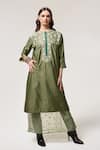 Buy_RICHA AHLUWALIA_Green Chanderi , Cotton, Beads, Petal Mint Kurta And Trousers Set _at_Aza_Fashions