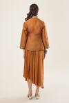 Shop_RICHA AHLUWALIA_Brown , Silk, Voile Embroidery, Peplum Kurta With Skirt _at_Aza_Fashions