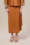 Buy_RICHA AHLUWALIA_Brown , Silk, Voile Embroidery, Peplum Kurta With Skirt _Online_at_Aza_Fashions