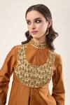RICHA AHLUWALIA_Brown , Silk, Voile Embroidery, Peplum Kurta With Skirt _at_Aza_Fashions