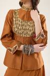 Buy_RICHA AHLUWALIA_Brown , Silk, Voile Embroidery, Peplum Kurta With Skirt _Online