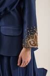 Buy_RICHA AHLUWALIA_Blue Chanderi Silk, Voile Sequins, Beads Midnight Spark Blazer With Draped Skirt 