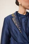 RICHA AHLUWALIA_Blue Chanderi Silk, Voile Sequins, Beads Midnight Spark Blazer With Draped Skirt _Online