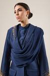 Buy_RICHA AHLUWALIA_Blue Chanderi Silk, Voile Sequins, Beads Midnight Spark Blazer With Draped Skirt _Online