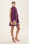 Buy_RICHA AHLUWALIA_Purple Chanderi Silk, Voile Embroidery, Beads, Plumeria Punch A-line Dress _Online_at_Aza_Fashions