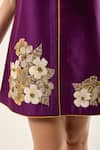 Buy_RICHA AHLUWALIA_Purple Chanderi Silk, Voile Embroidery, Beads, Plumeria Punch A-line Dress 