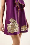 Shop_RICHA AHLUWALIA_Purple Chanderi Silk, Voile Embroidery, Beads, Plumeria Punch A-line Dress 