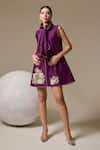 Buy_RICHA AHLUWALIA_Purple Chanderi Silk, Voile Embroidery, Beads, Plumeria Punch A-line Dress _at_Aza_Fashions