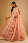 Renee label_Peach Viscose Georgette, Net Sequins, Beads, Twisha Anarkali With Dupatta _Online_at_Aza_Fashions