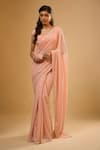 Buy_Renee label_Peach Viscose Georgette, Viscose, Crepe Shyla Embroidered Saree With Blouse _at_Aza_Fashions