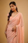 Buy_Renee label_Peach Viscose Georgette, Viscose, Crepe Shyla Embroidered Saree With Blouse _Online_at_Aza_Fashions