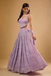 Buy_Renee label_Lavender Viscose Georgette, Net Sequins, Beads, Embroidery Ilina Lehenga Set _Online_at_Aza_Fashions