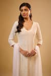 Renee label_Ivory Viscose Georgette, Dupion, Net Embroidery, Zaira Vanilla White Kurta Set _Online_at_Aza_Fashions